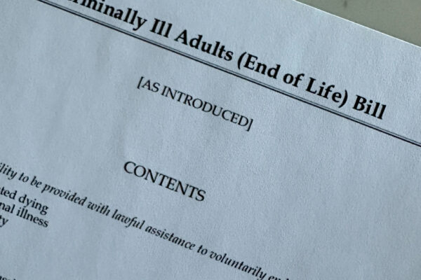 A picture of the title of the Terminally Ill Adults (End of Life Bill) printed out